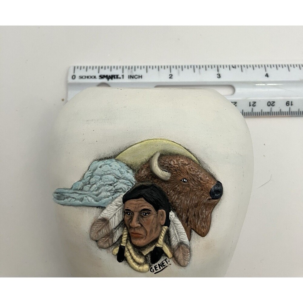 Native American Indigenous Themed Pottery Small Vase Signed Neutral Tone - Picture 6 of 7
